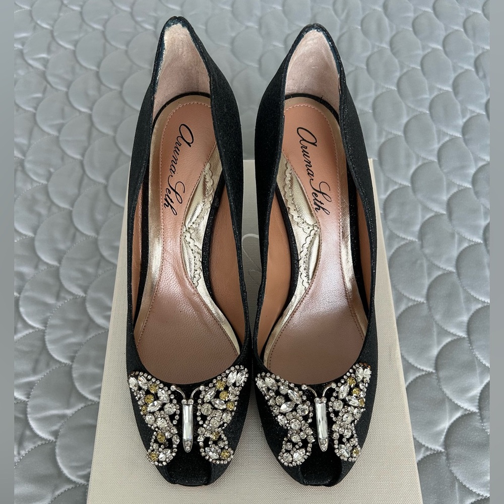 Aruna Seth - Graphite Butterfly Pumps - Size 38 - All Leather - Made in Italy